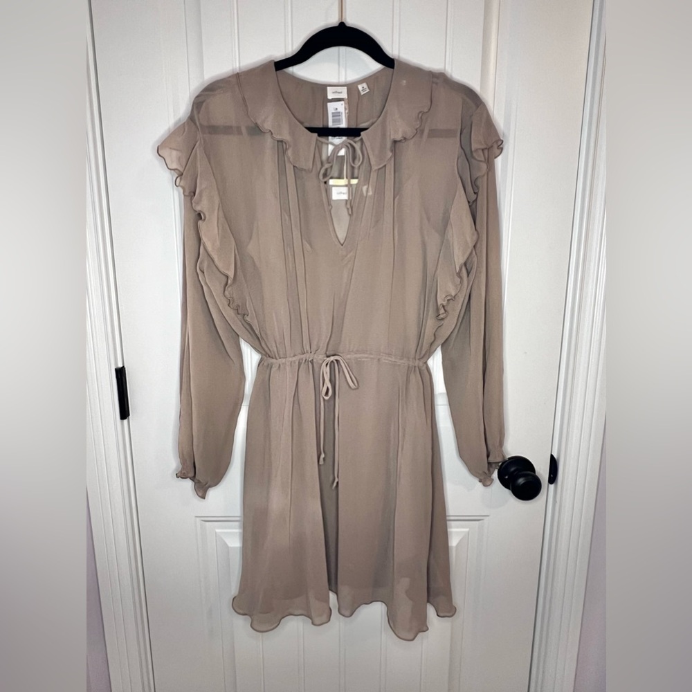 NWT Artizia Wilfred Tartine Long Sleeve Layer Mini Dress - Taupe / Tan / Beige